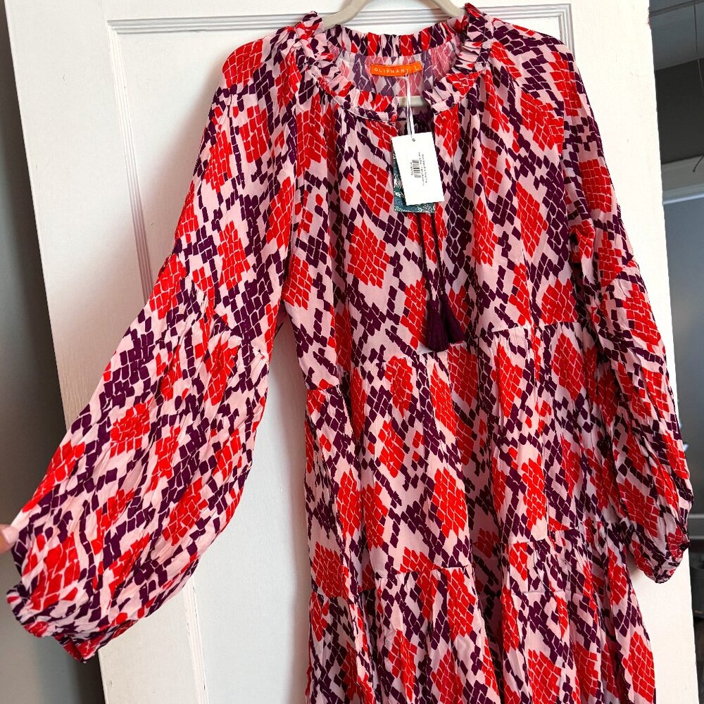 Oliphant Dress - Size Large - Balloon Sleeve Short- Python Coral